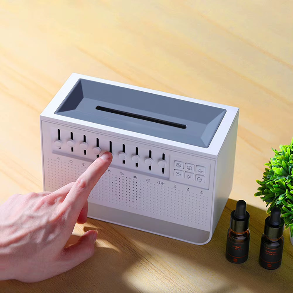 White Noise Sleep Sound Machine Flame Air Diffuser Humidifier with BT Speaker & Night Light for Adults Sleeping Meditation